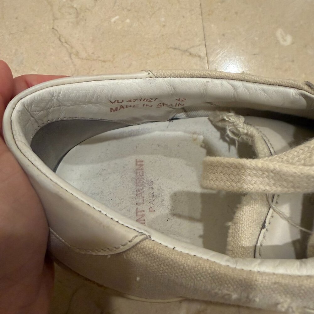 Saint Laurent Andy Shoe Distressed Canvas Classic Court Sneakers SZ 9, Off White - Picture 6 of 7